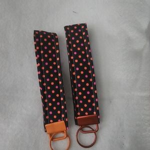 Black Polka Dot Wristlet Key Fob - Pink & Orange Dots